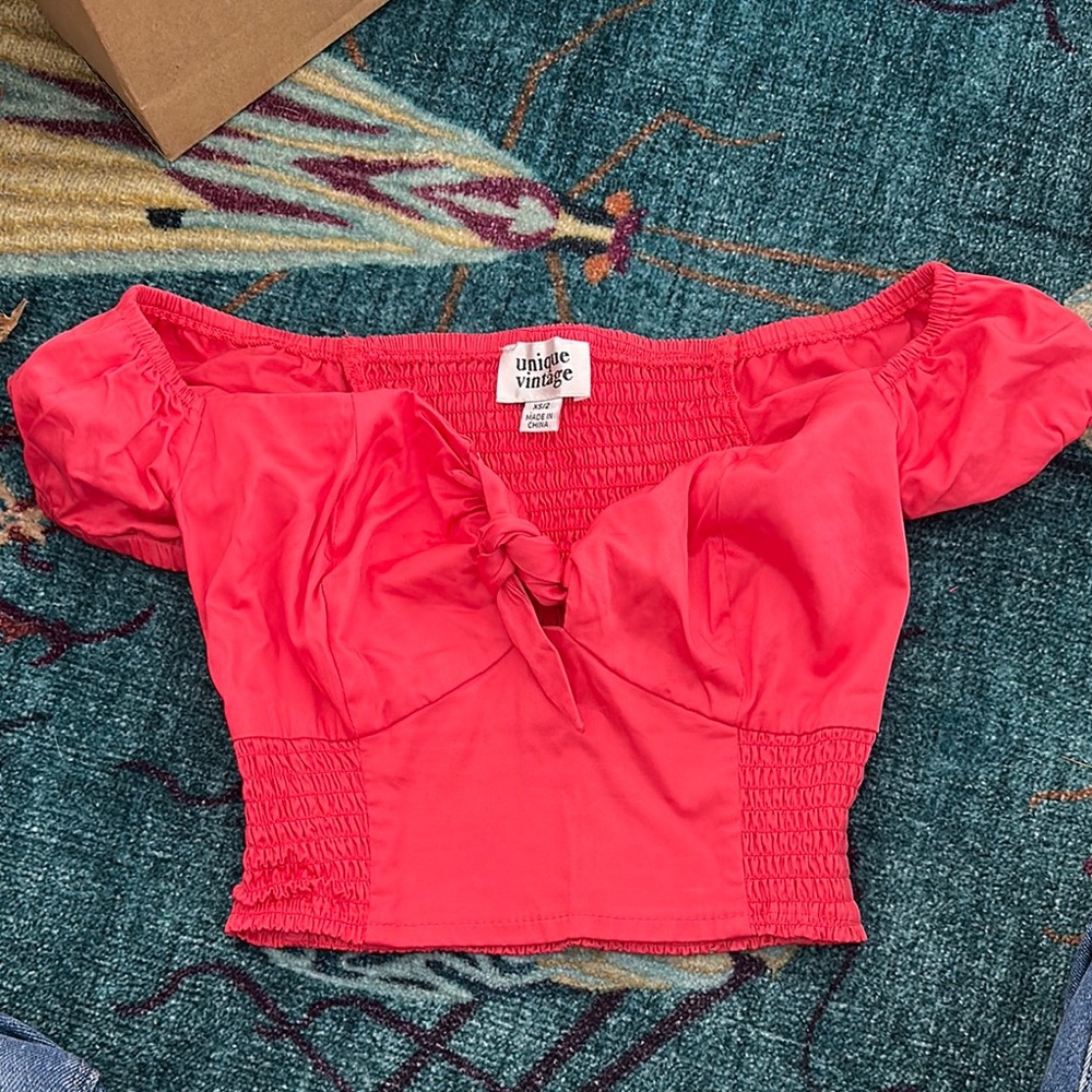 Unique Vintage Coral/Pink Women's Crop Top